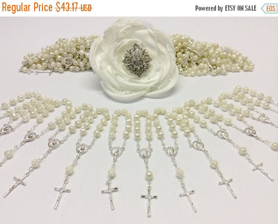 60 pcs Pearl Rosaries, First communion favors Recuerditos Bautizo 60pz/ Mini Pearl Rosary Baptism Favors 60 pcs