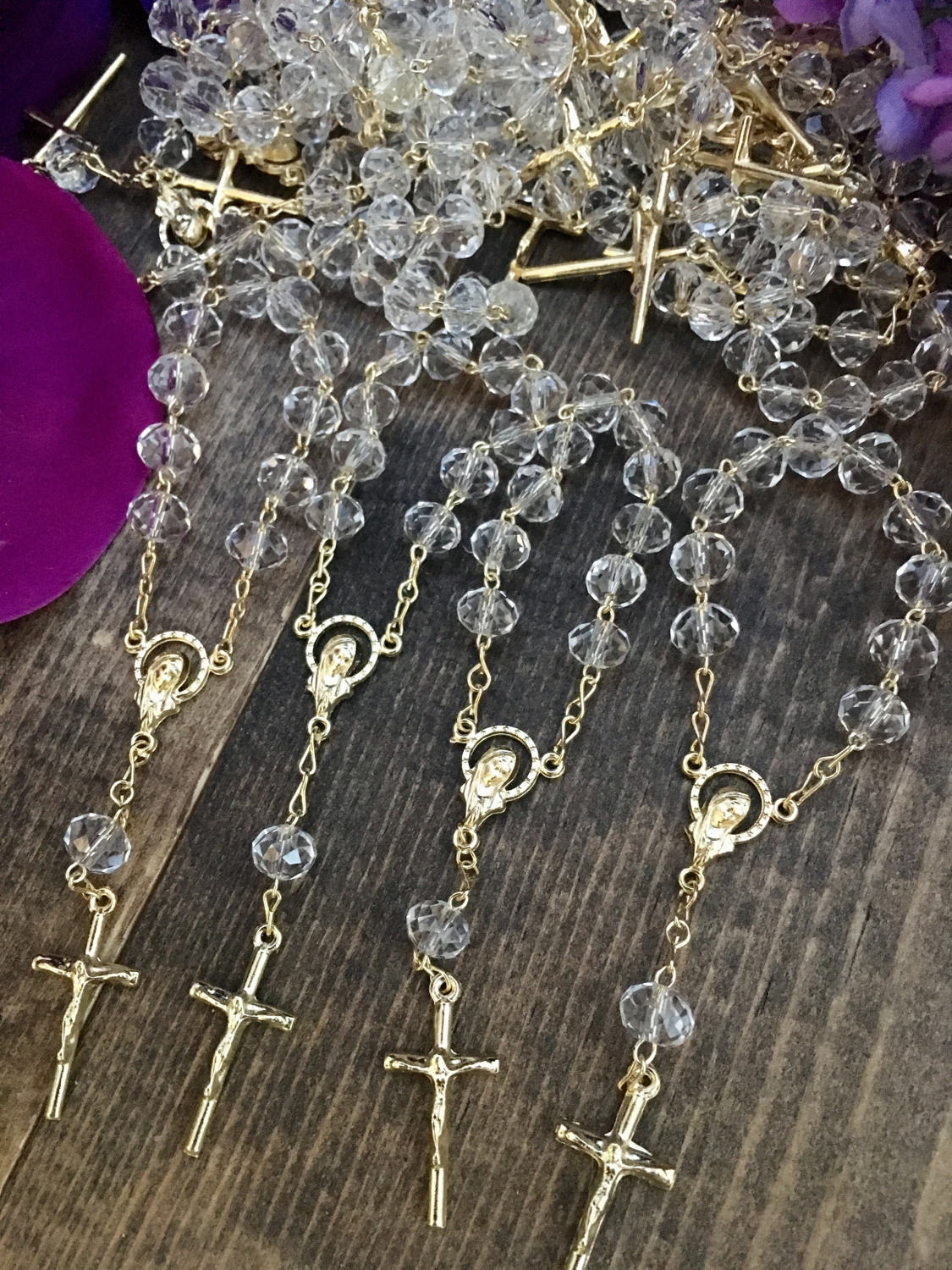 60 pcs crystal rosaries, decade rosaries, First communion favors Recuerditos Bautizo 60pz/ Mini Crystal Rosary Baptism Favors 60 pcs