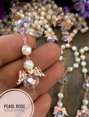 baptism favor, mini rosary angel 25 pcs Angel Pearl First communion favors Recuerditos Bautizo 25pz/Mini Pearl Rosary Baptism Favors