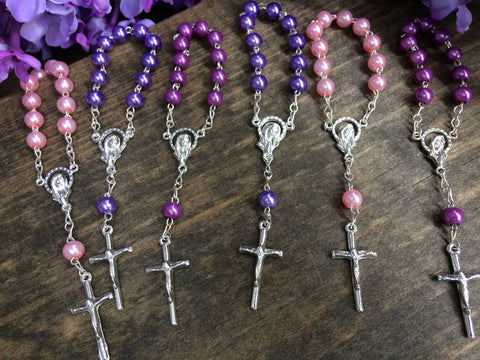 50 pcs Recuerdo Bautizo Glass Pearl Rosaries/Mini Rosaries/First communion favors Recuerditos Bautizo/ Mini Rosary Baptism Favors 50 pcs