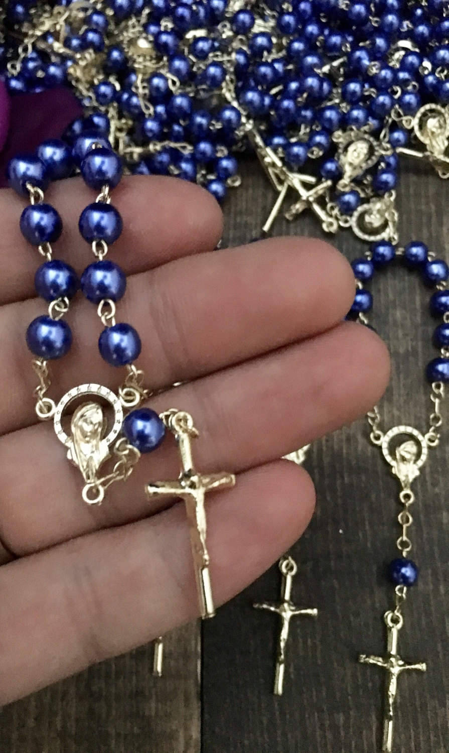 50 pcs Recuerdo Bautizo Glass Pearl Rosaries/Mini Rosaries/First communion favors Recuerditos Bautizo/ Mini Rosary Baptism Favors 50 pcs