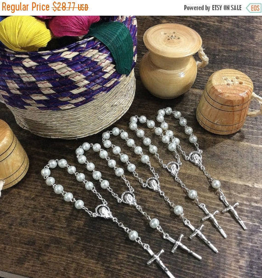 baptism gift, 85 pcs Glass Pearl Rosaries/Mini Rosaries/Decade Rosaries/First communion favors Recuerditos Bautizo/ Mini Rosary Baptism Fa