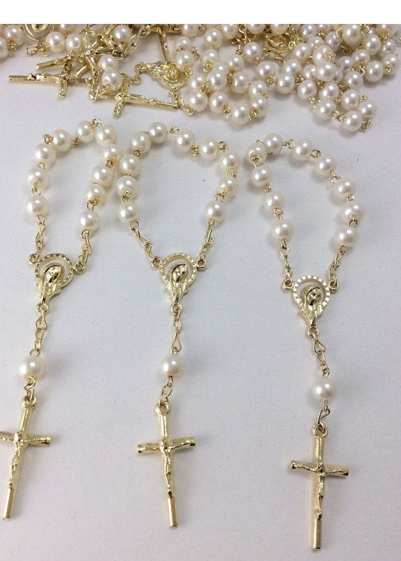 85 pcs Glass Pearl Rosaries, Mini Rosaries, Decade Rosaries, First communion favors Recuerditos Bautizo / Mini Rosary Baptism Fa