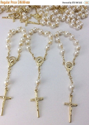 Rosary 90 pcs Glass Pearls Rosaries, Mini rosaries, Decade rosaries, First communion favors Recuerditos Bautizo / Mini Rosary B