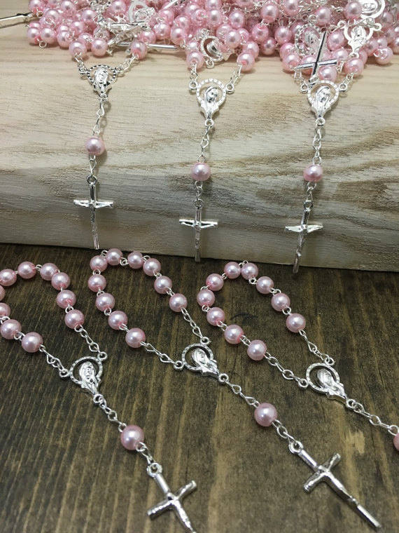 Rosary 90 pcs Glass Pearls Rosaries, Mini rosaries, Decade rosaries, First communion favors Recuerditos Bautizo / Mini Rosary B