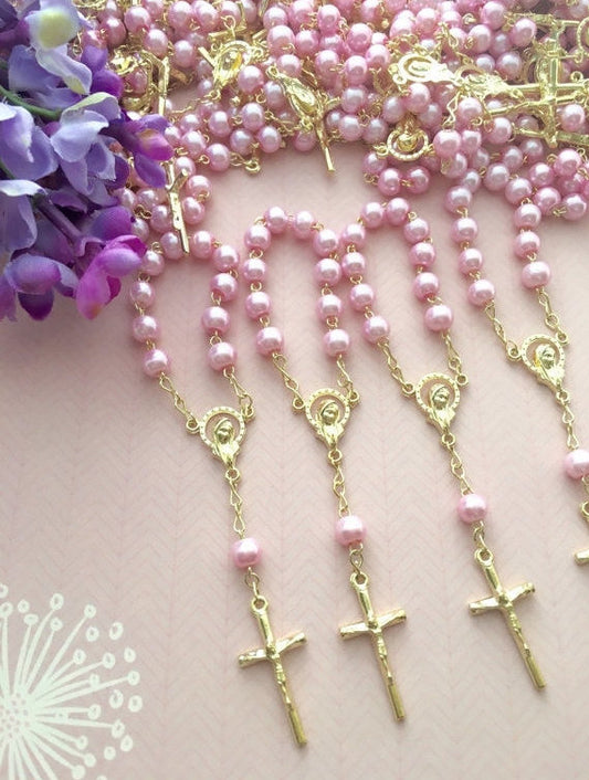 mini rosaries 25 pcs Glass Pearl Rosaries/First communion favors Recuerditos Bautizo/ Mini Rosary Baptism Favors 25 pcs