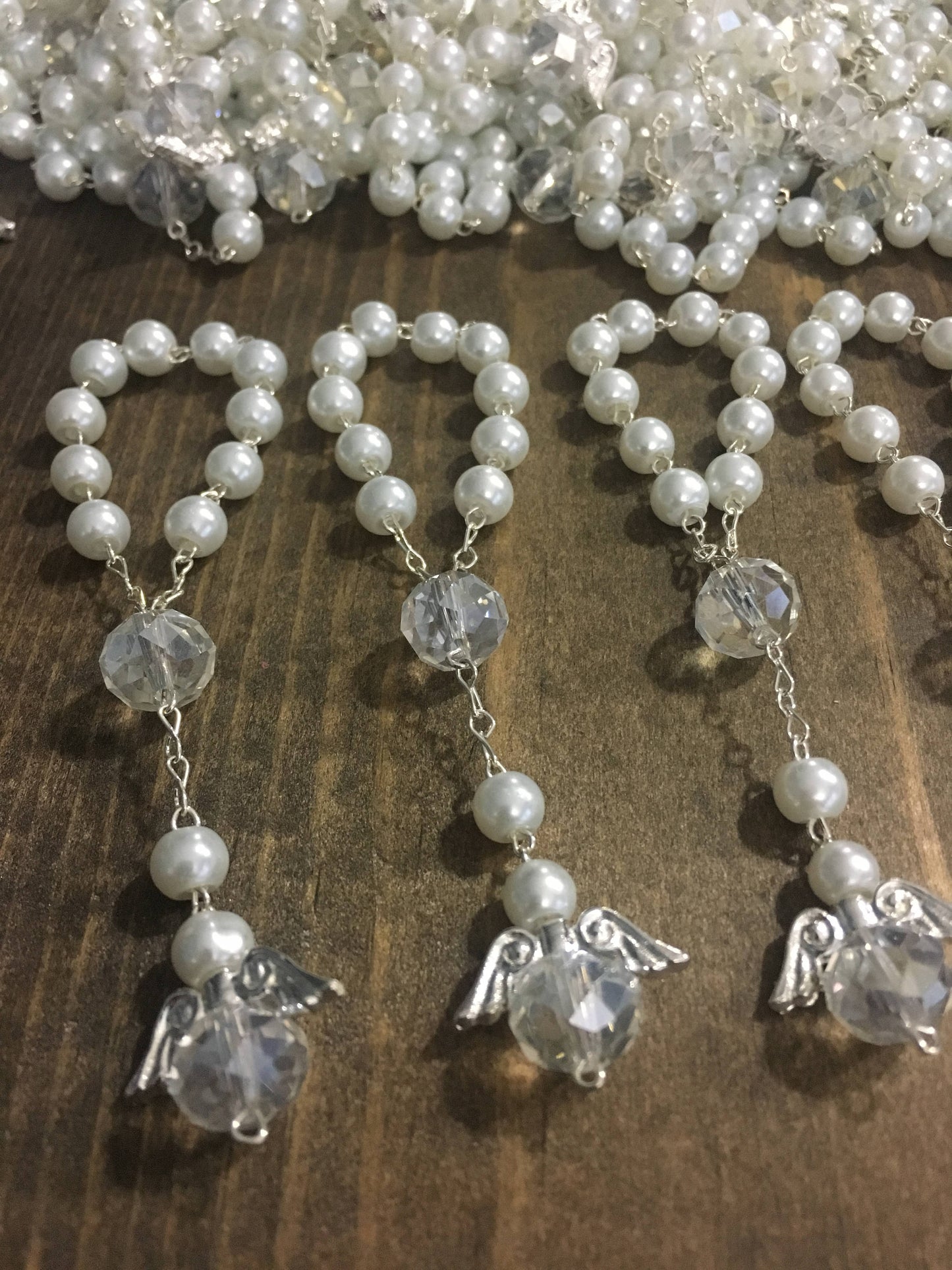 Rosary beads, 50 pcs Angel GLASS Pearl/First communion favors Recuerditos Bautizo 50pz/Mini Pearl Rosary Baptism Favors