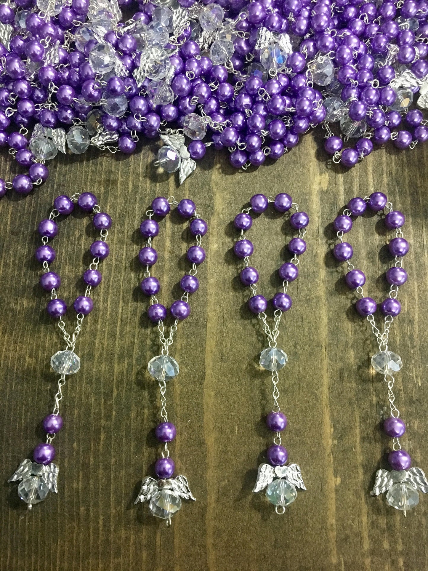 Rosary beads, 50 pcs Angel GLASS Pearl/First communion favors Recuerditos Bautizo 50pz/Mini Pearl Rosary Baptism Favors
