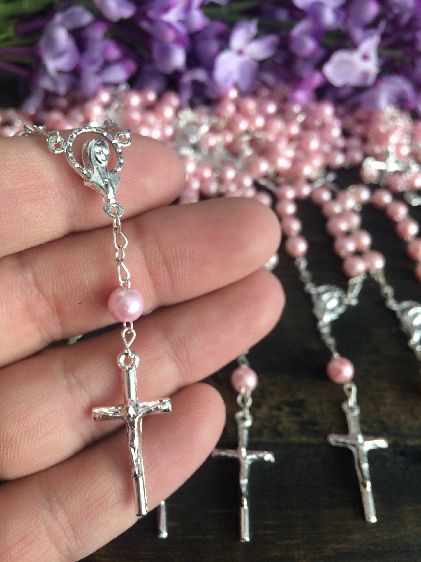 50 pcs Glass Pearl Rosaries, Mini Rosaries, Decade Rosaries, First communion favors Recuerditos Bautizo / Mini Rosary Baptism Favors 50 pcs