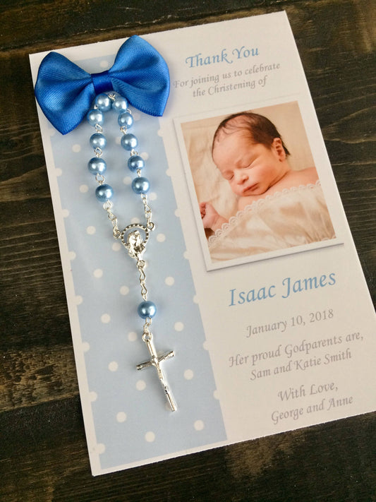 baptism boy favor, 25 pcs Baptism Favor Cards/cross rosaries/Baptism Rosary Favor Cards/ Christening Rosary Favor Cards/ Thank you