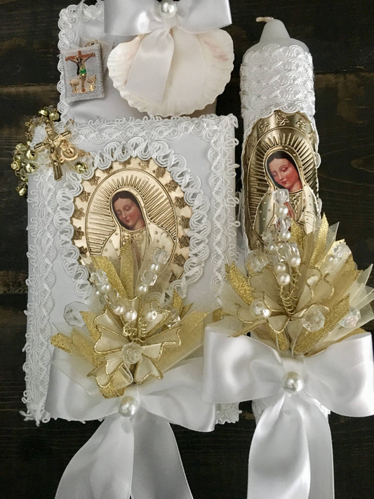 Baptism candle set/Virgen de Guadalupe/Communion Candle Set/Vela de Communion/Vela de Bautizo