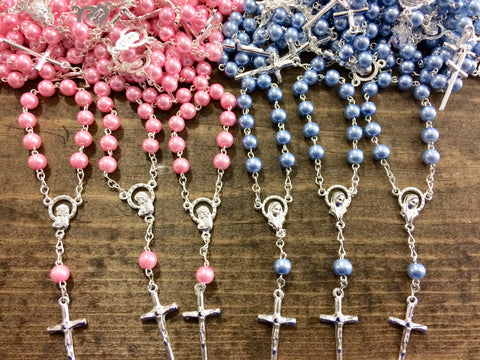 55 pcs Glass Pearl Rosaries/Decade Rosaries/Mini/bead First communion favors Recuerditos Bautizo/ Mini Rosary Baptism Favors 50 pcs