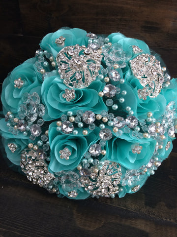 Wedding brooch bouquet/royal blue wedding/Quinceanera bouquet/XV Anos brooch bouquet/blue wedding