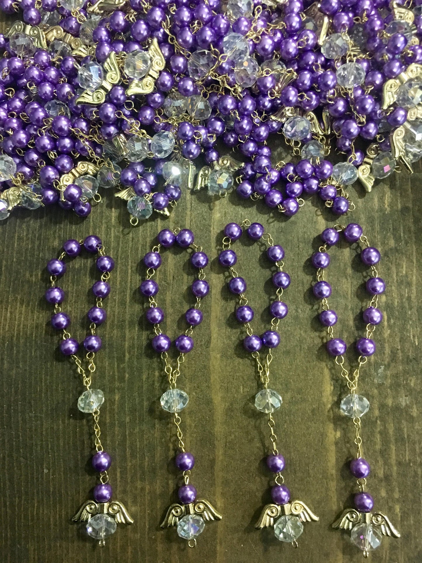 Rosary beads, 50 pcs Angel GLASS Pearl/First communion favors Recuerditos Bautizo 50pz/Mini Pearl Rosary Baptism Favors