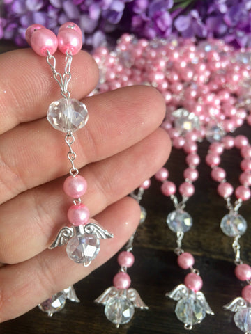 baptism favor, Rosary beads, 50 pcs Angel GLASS Pearl/First communion favors Recuerditos Bautizo 50pz/Mini Pearl Rosary Baptism Favors