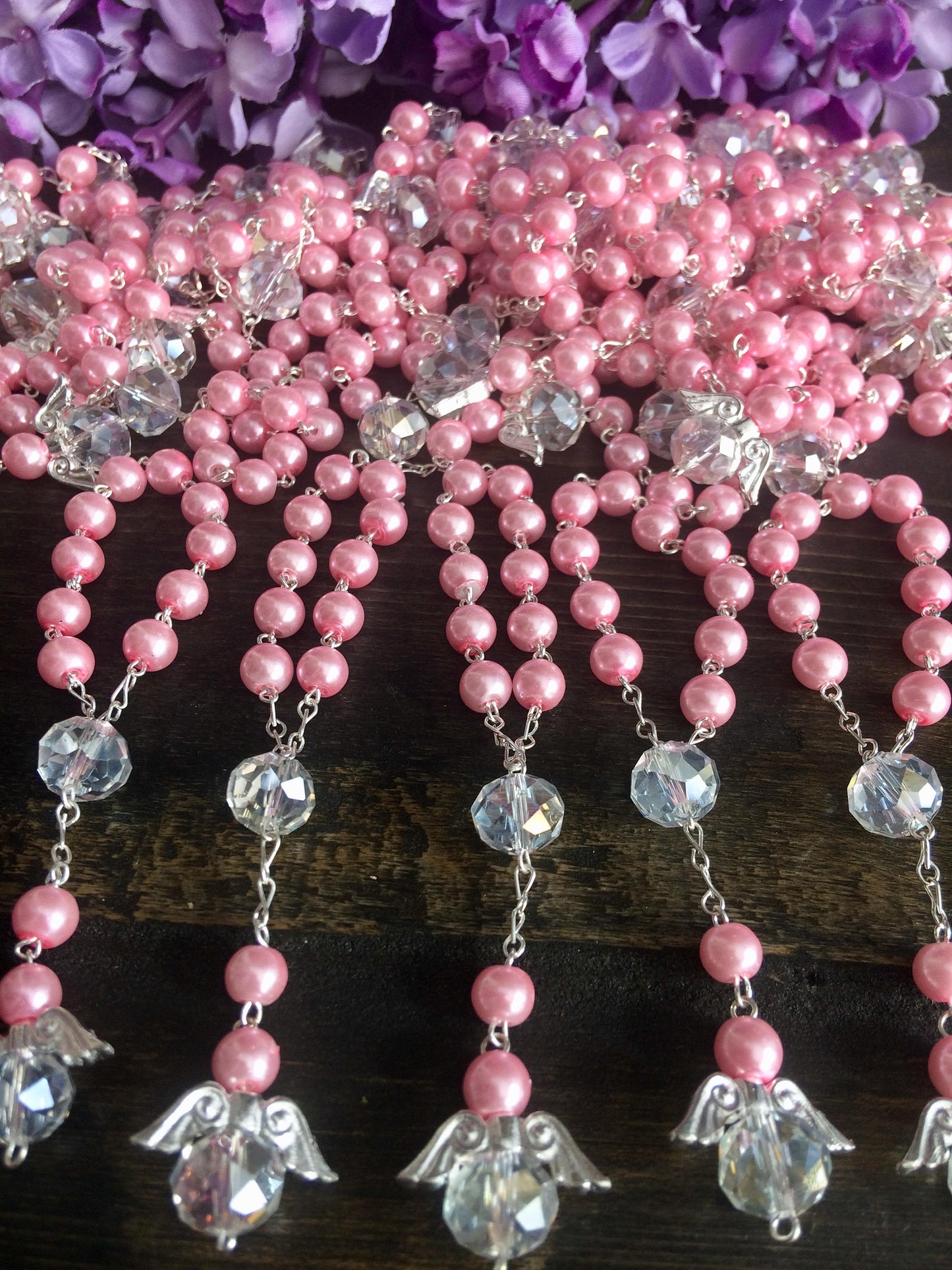 Rosary beads, 50 pcs Angel GLASS Pearl/First communion favors Recuerditos Bautizo 50pz/Mini Pearl Rosary Baptism Favors