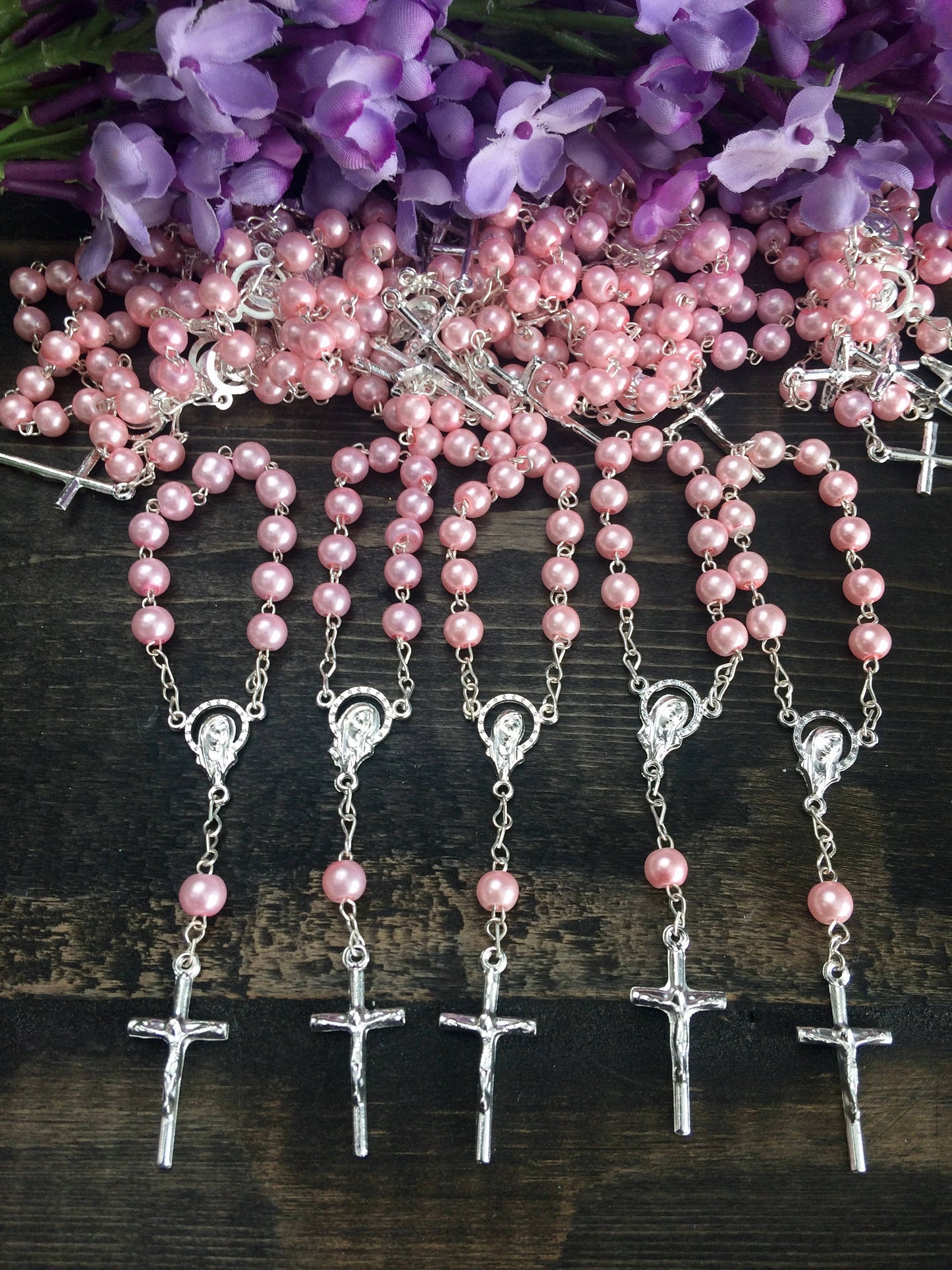 50 pcs Glass Pearl Rosaries, Mini Rosaries, Decade Rosaries, First communion favors Recuerditos Bautizo / Mini Rosary Baptism Favors 50 pcs