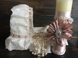 Ivory Mauve candle set, Vela para bautizo, Baptism candle set bassinet