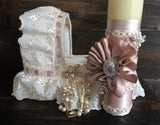 Ivory Mauve candle set, Vela para bautizo, Baptism candle set bassinet