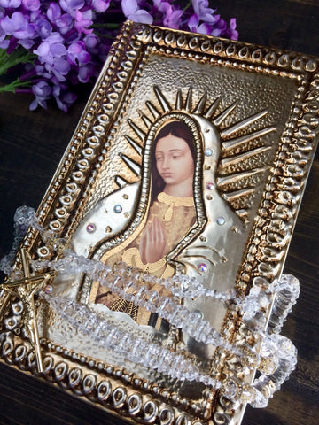 Virgen de Guadalupe Wedding bible, Baptism Bible, Communion Bible, 3D Virgen Raised repujado