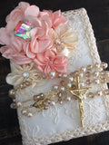 Blush flowers Lace Wedding bible and Rosary