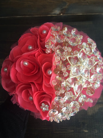 7" throw away coral Gold bridal bouquet/Wedding brooch bouquet/red wedding/presentacion/keepsake bouquet/3 anos