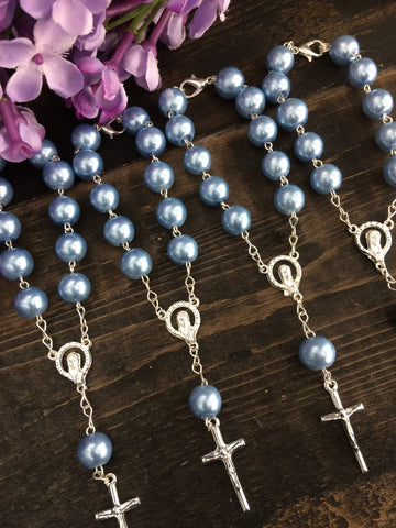 rosary mini/10pcs 10mm Glass Pearls Rosary/Decade Rosaries/favors/Communion/Recuerditos Bautizo  Glass Pearl Rosar