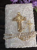 Lace Wedding bible and Rosary, Bible Rosary Set, Libro y Rosario, catholic bible, wedding bible rosary, lace bible, lace communion bible