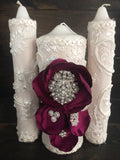 Fuischa wedding ceremony/Lace Unity Candle set Ivory champagne . Crystal/cross/any religion. Wedding Bling Candles