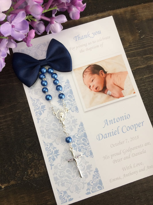baptism invitation boy favor card, 80 pcs Baptism thank you cards/Baptism Rosary Favor Cards/ Christening Rosary Favor Card