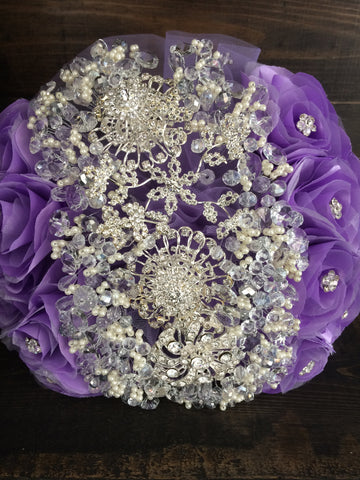 12" Purple Silver Wedding brooch bouquet/lilac silver brooch bouquet wedding/Quinceanera bouquet/XV Anos brooch bouquet/wedding bouquet