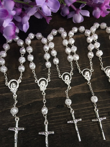 45 pcs Pearl Decade rosaries, First communion favors, Mini Rosaries, Recuerditos Bautizo / Mini Pearl Rosary Baptism Favors
