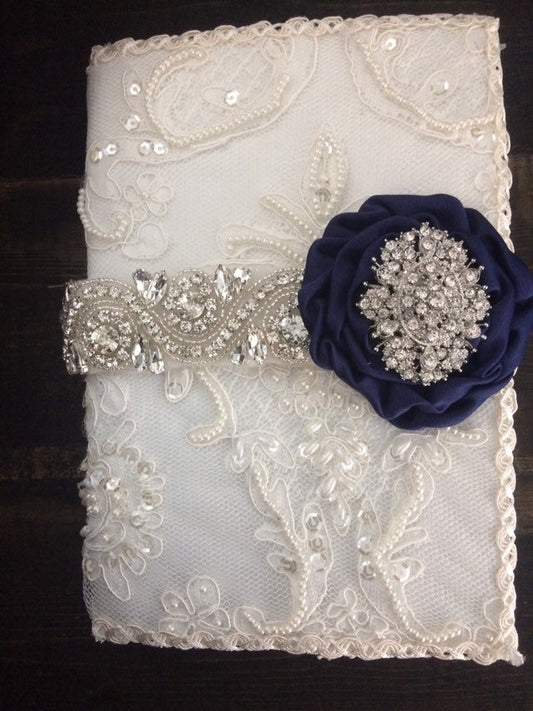 Wedding Gift bible Wedding ceremony/champagne lace ivory bible/navy catholic Lace Wedding bible and Rosary