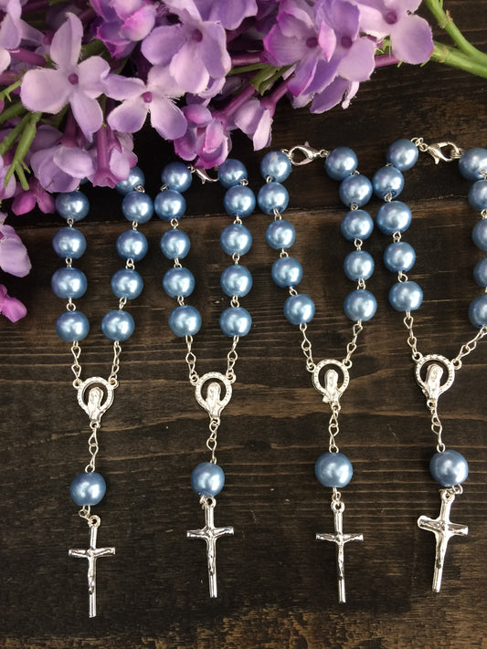 mini rosaries 60 pcs 10mm glass pearl rosaries/decade rosaries/First communion favors Recuerditos Bautizo 50pz/Mini Rosary Baptism Favors