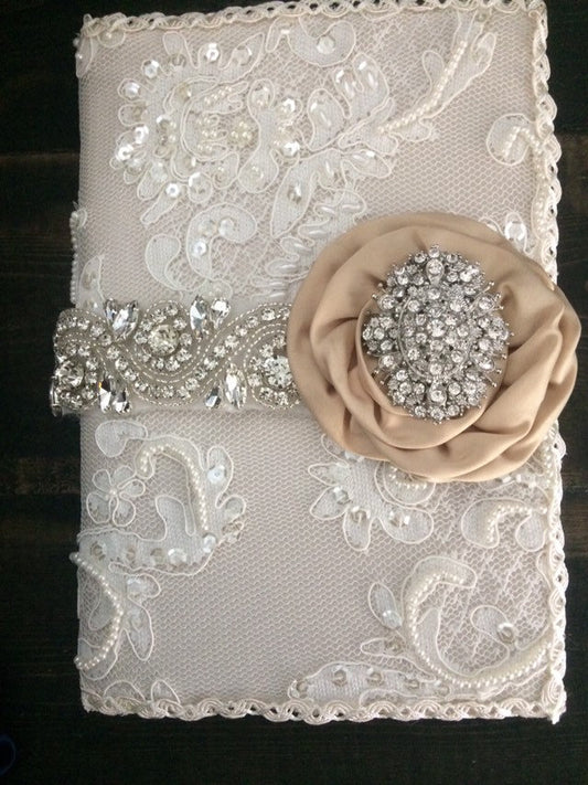 Wedding Gift bible Wedding ceremony/champagne lace ivory bible/brown catholic Lace Wedding bible and Rosary