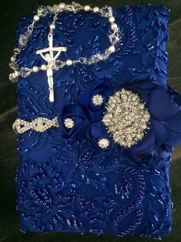 Blue Wedding ceremony royal blue bible, wedding lace royal blue bible, blue wedding catholic Lace Wedding bible and Rosary