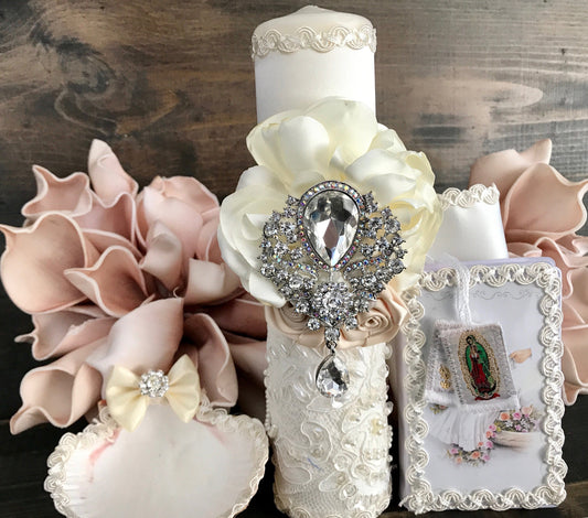 baptism gift, gift from godmother, Communion baptism candle, Baptism candle set/Baptism candle/vela para bautizo
