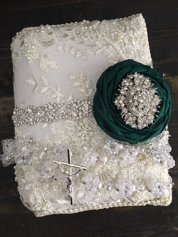 Wedding ceremony/lace ivory bible/burgundy catholic Lace Wedding bible and Rosary