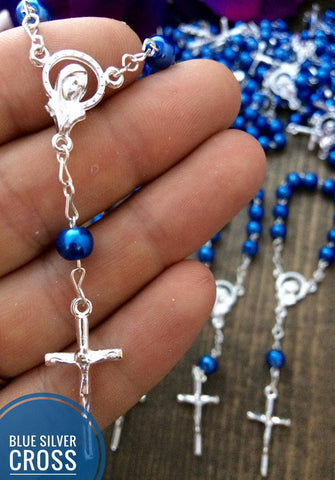 24 Pcs Blue Mini Rosary baptism Favors with Angels for Boy