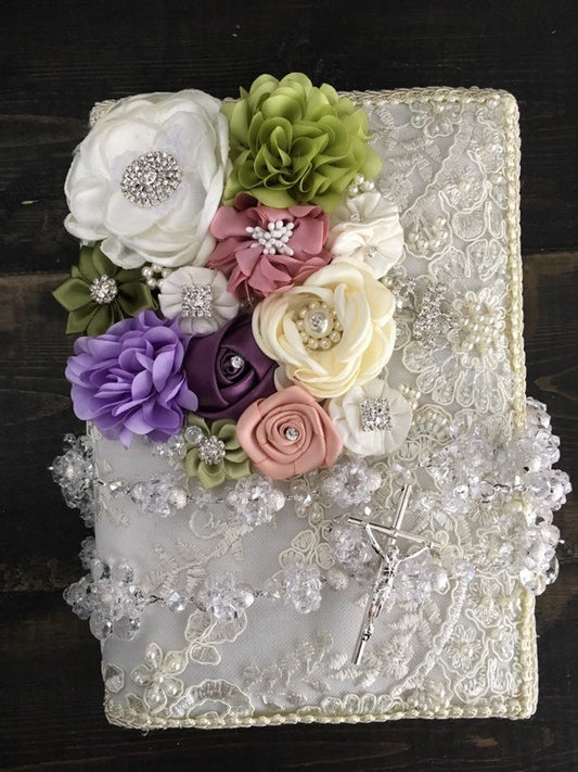 Wedding ceremony/lace ivory Garden theme catholic Lace Wedding bible and Rosary