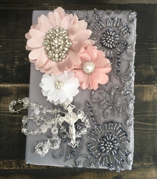 Grey pink Wedding Bible/Biblia boda/quinceanera/cotillion, wedding book, wedding couple gift, pink wedding grey wedding