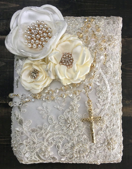 Lace Wedding bible and Rosary/Bible Rosary Set/Libro y Rosario/catholic bible