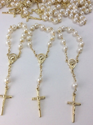 80 pcs Glass Pearls Rosaries/Mini rosaries/Decade rosaries/First communion favors Recuerditos Bautizo/ Mini Rosary B