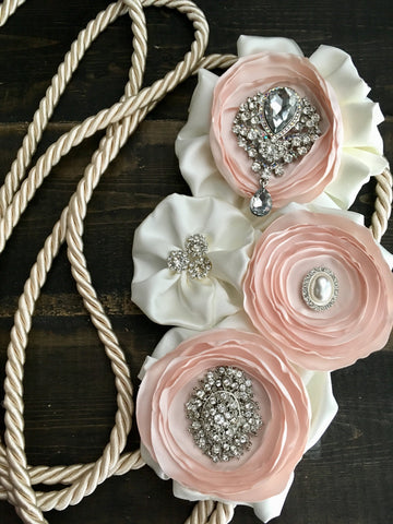 Wedding Gift Traditional satin rope lasso/dusty rose lasso/with blush/dusty rose/dusty rose/flowers and silver diamond brooches  pearls