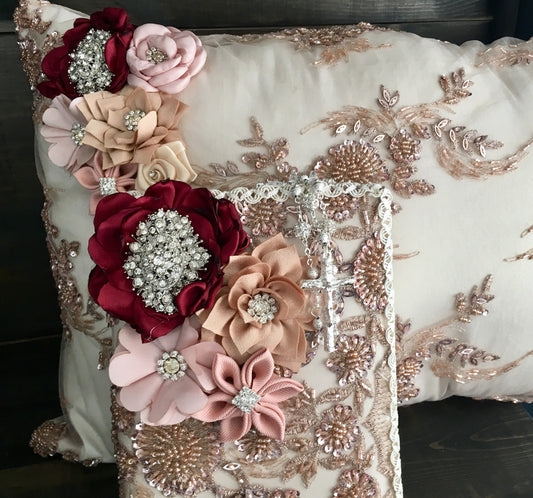 Burgundy  Rose gold Wedding Bible kneeling pillows Biblia boda/quinceanera/cotillion, wedding book, wedding couple gift, rose gold wedding
