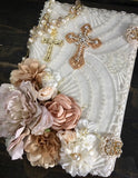 Ivory Gold wedding bible, catholic bible gold flowers, Wedding bible Lace pearl, Catholic wedding bible and wedding Rosary