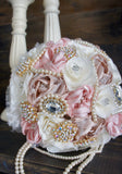 12" ivory pink champagne Gold Fabric Brooch Bouquet/ivory gold bridal bouquet/Wedding bouquet/ivory wedding/Quinceanera/ keepsake bouquet