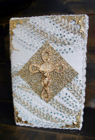 catholic wedding bible/White Gold wedding /crystal rosary