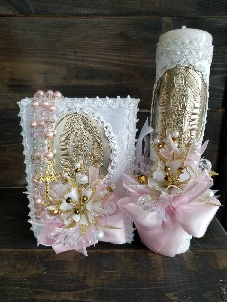 Baptism candle set Girl/Virgen de Guadalupe/Communion Candle Set/Vela de Communion/Vela de Bautizo