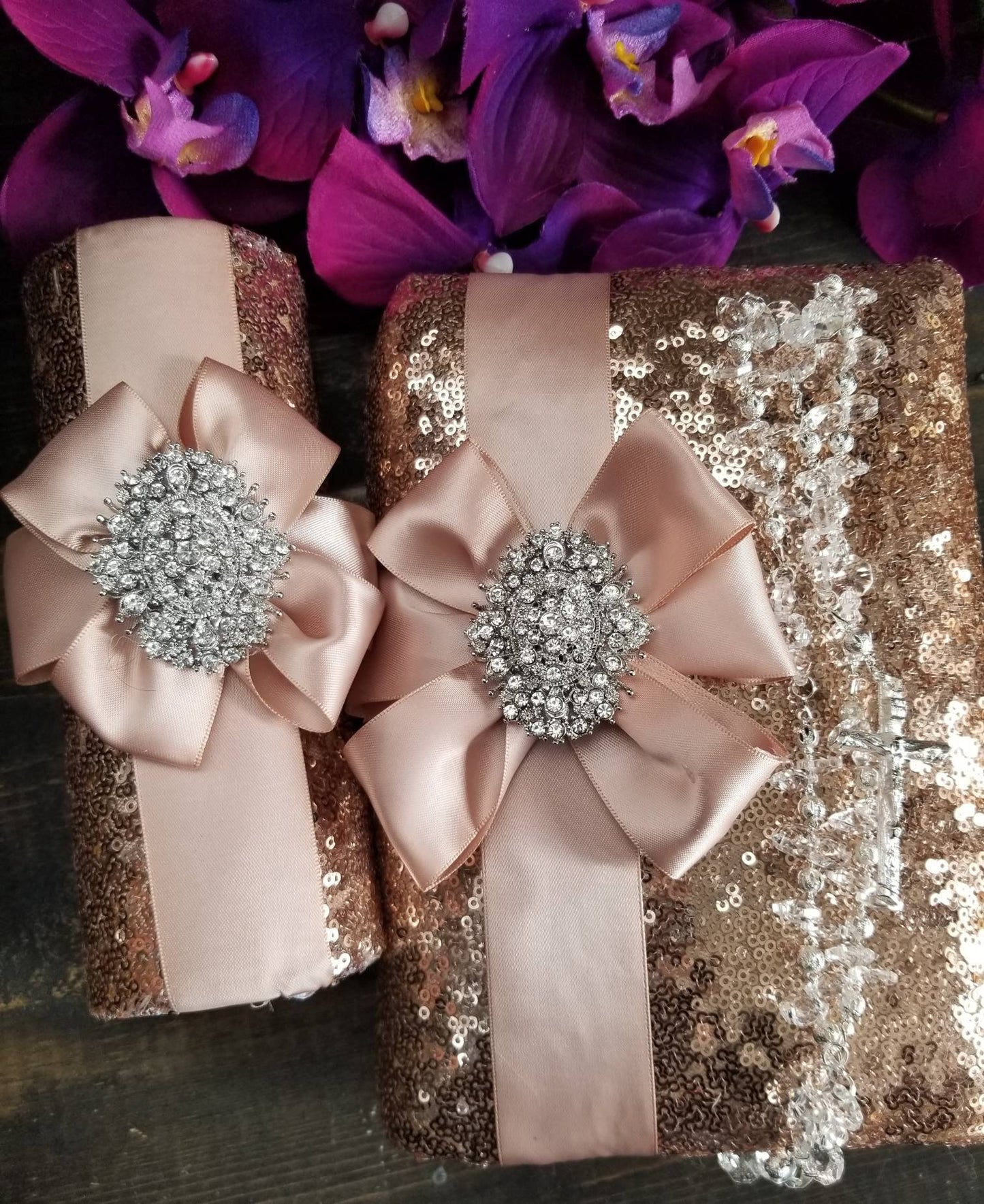 Quincenaera Bible and Candle, Mauve rose gold, Biblia boda, quinceanera, cotillion, sweet sixteen, blush wedding, blush gold quincenaera